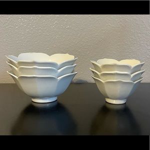 Set Of 6, Vintage White Lotus Bowls, Stacking Ceramic Bowls